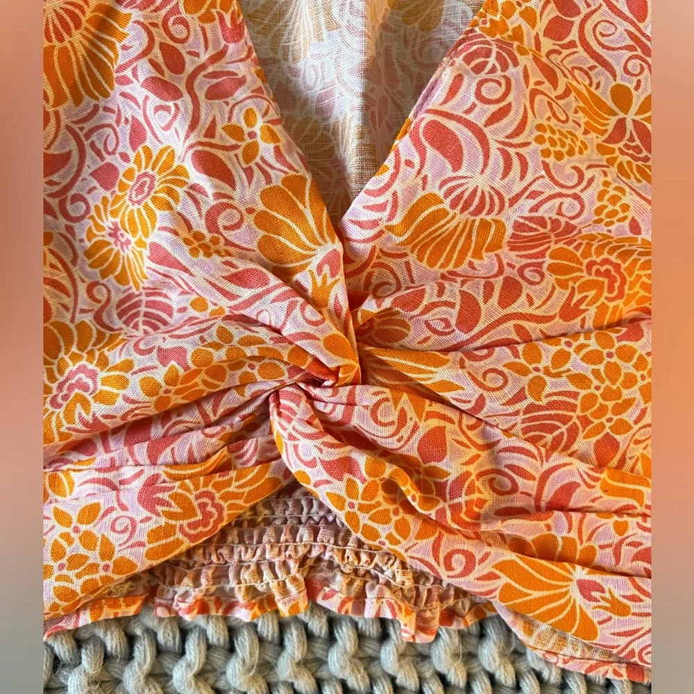 NWOT Zara Twist Front Linen Blend Floral Crop Top - Picture 6 of 9